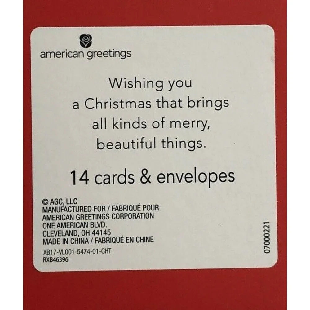 American Greetings Christmas Cards Red Farm Truck Boxed 14 Cards Envelopes 4x5